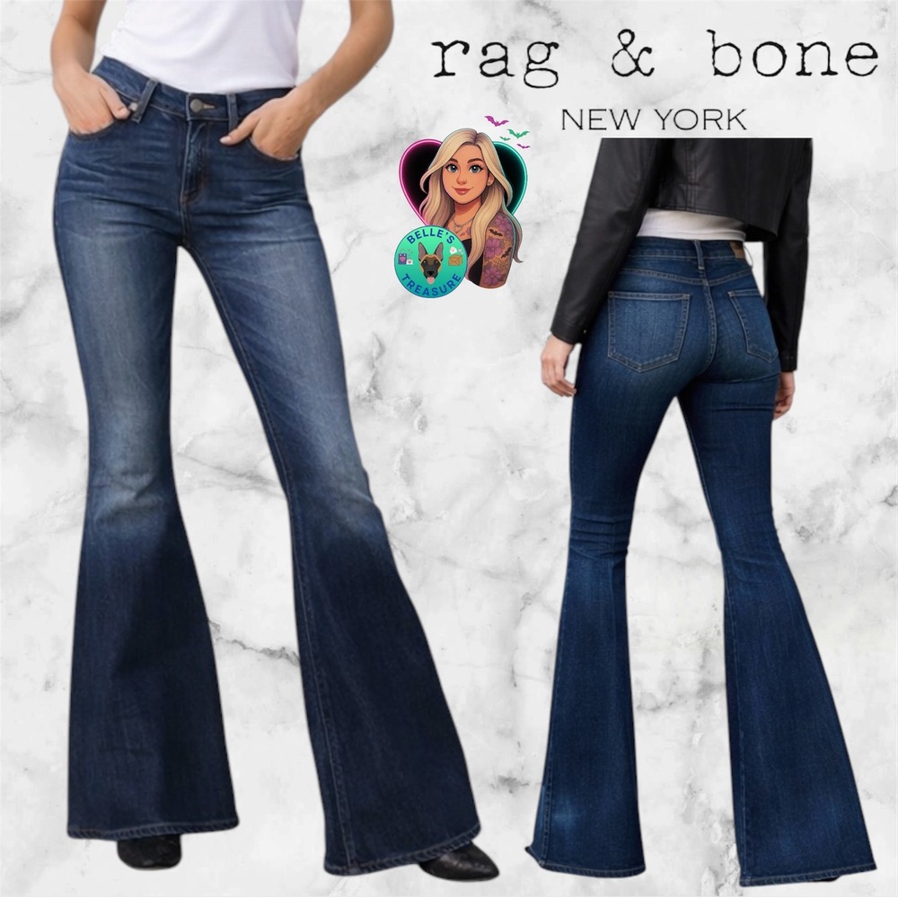 Rag‎ & Bone Women's 29 Elephant Bell Flare Jeans Dark Wash Wide Bootcut Stretch